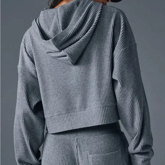 ALO Yoga Charcoal Women's Cropped Hoodie and Jogger Set - Picture 3 of 3